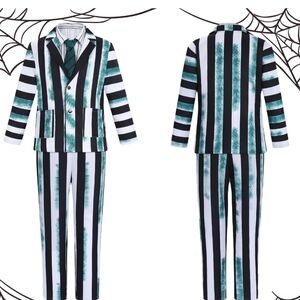 Black and white striped men's Beetlejuice costume XXL